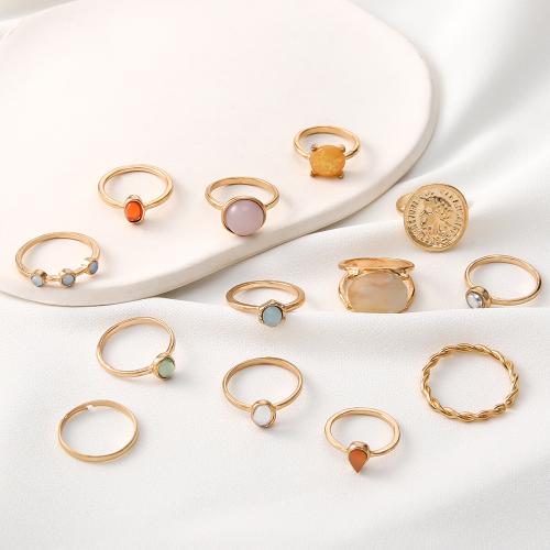 Cink Alloy Ring Set, Cink ötvözet, -val Műanyag, arany színű aranyozott, 12 darab & divat ékszerek & a nő & strasszos, nikkel, ólom és kadmium mentes, Által értékesített Set