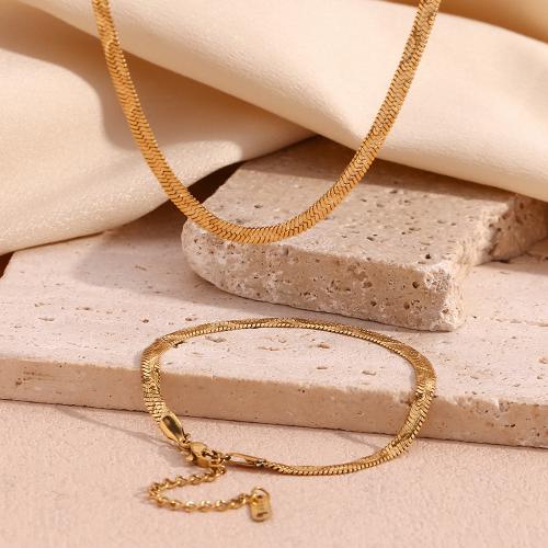 Conjuntos de jóias de aço inoxidável, Aço inoxidável 316L, with 5cm extender chain, 18K banhado a ouro, joias de moda & para mulher, dourado, comprimento Aprox 40 cm, Aprox 17 cm, vendido por PC
