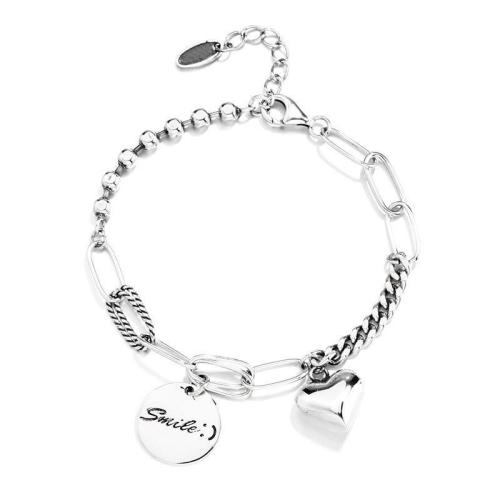 laiton bracelet, avec 1.2inch chaînes de rallonge, Placage de couleur argentée, Vintage & pour femme, Longueur Environ 7 pouce, Vendu par PC