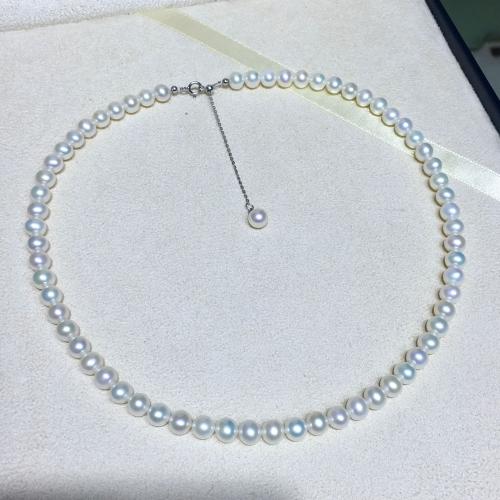 Přírodní Sladkovodní Pearl náhrdelník, s 5cm extender řetězce, Mírně kulaté, módní šperky & pro ženy, bílý, Délka Cca 40 cm, Prodáno By PC