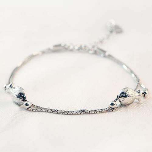 925 Sterling Silver Bangle Bracelet, with 3cm extender chain, Fish, fashion jewelry & for woman, nickel, lead & cadmium free, Length:Approx 16.5 cm, Sold By PC