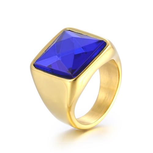 Nerezové Šatonové prst prsten, 304 Stainless Steel, Náměstí, módní šperky & unisex & různé velikosti pro výběr & s drahokamu, více barev na výběr, Prodáno By PC