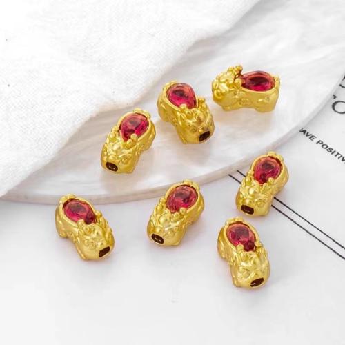 Cubic Zirconia Brass Beads with Cubic Zirconia Fabulous Wild Beast gold color plated DIY nickel lead & cadmium free Sold By PC