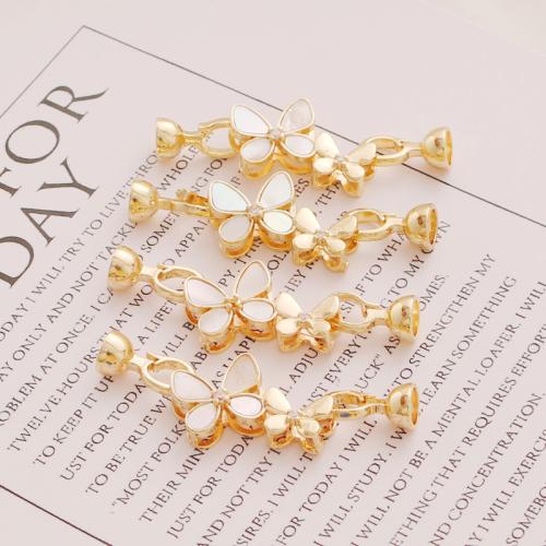 Brass Jewelry Clasps with White Shell Butterfly gold color plated DIY & micro pave cubic zirconia nickel lead & cadmium free 48mm Sold By PC