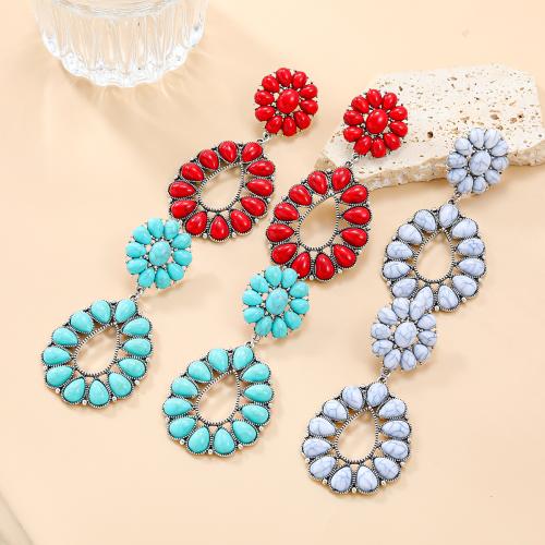 Zinc Alloy Stud Earring with Resin Flower plated fashion jewelry & for woman & hollow Sold By Pair