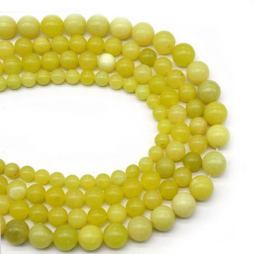 Jade Perlen, Zitronen Jade, rund, poliert, DIY & verschiedene Größen vorhanden, gelb, verkauft von Strang