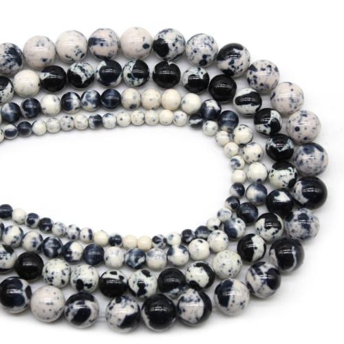 Regen Blumen Stein Perlen, rund, poliert, DIY & verschiedene Größen vorhanden, weiß und schwarz, verkauft von Strang