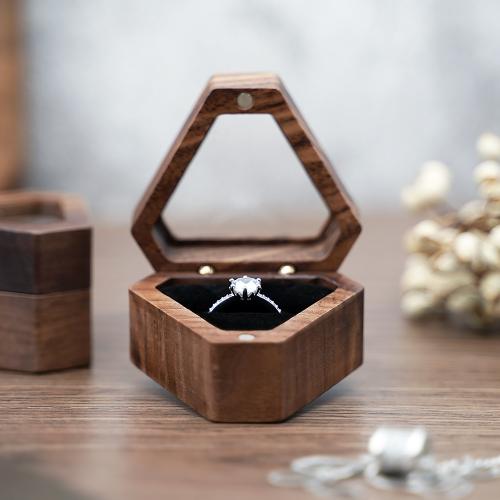 Dřevěný prstencový box, Dřevo, s Velveteen, Přenosné, více barev na výběr, 57x49x37mm, Prodáno By PC