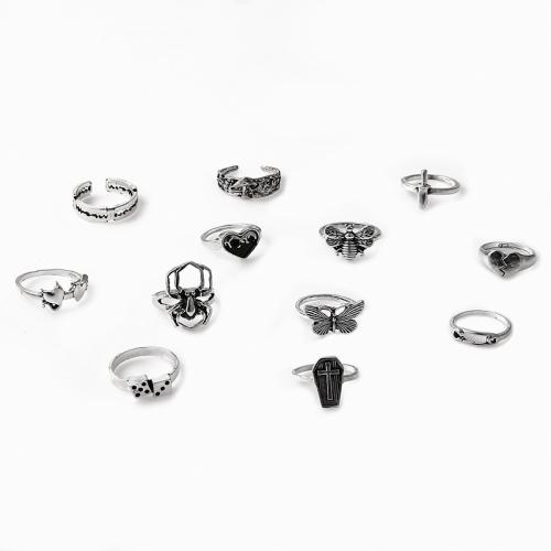 Stop cynku Zestaw pierścień, Platerowane kolorem starego srebra, Vintage & dla kobiety & emalia, rozmiar:4.5-9, sprzedane przez Ustaw