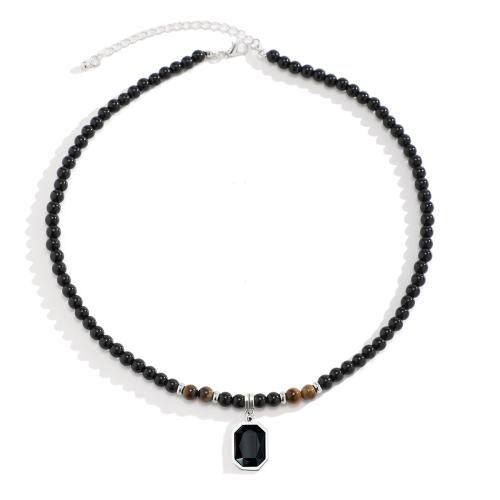 Acrylic Necklace with Tiger Eye & 304 Stainless Steel with 2.7inch extender chain Geometrical Pattern handmade fashion jewelry & for man Length Approx 17.7 Inch Sold By PC