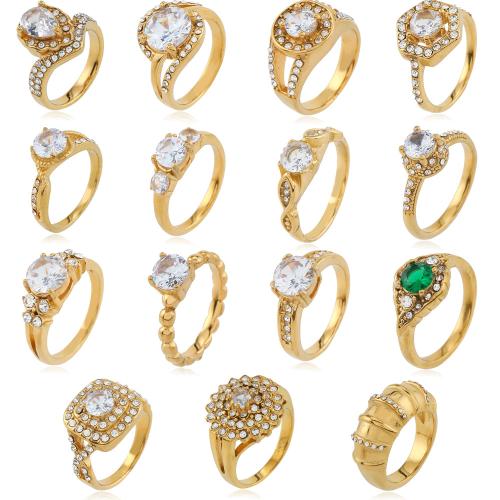 Cubic Zirconia Stainless Steel Finger Ring 304 Stainless Steel fashion jewelry  & micro pave cubic zirconia & for woman golden Sold By PC