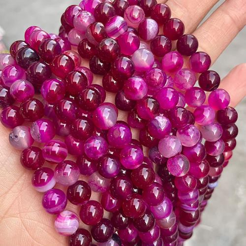 Agate Beads Round stoving varnish fashion jewelry & DIY rose carmine Sold Per Approx 38 cm Strand