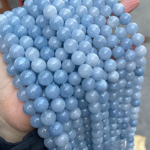 Gemstone Jewelry Beads Natural Stone Round stoving varnish fashion jewelry & DIY sea blue Sold Per Approx 38 cm Strand