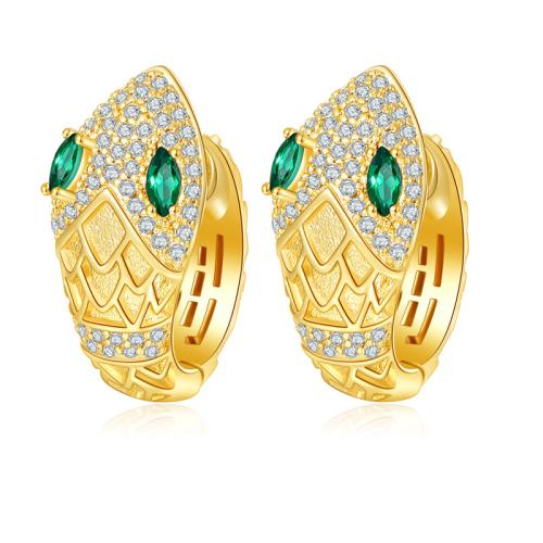 Cubic Zirconia Micro Pave Brass Earring Snake plated fashion jewelry & micro pave cubic zirconia & for woman Sold By Pair