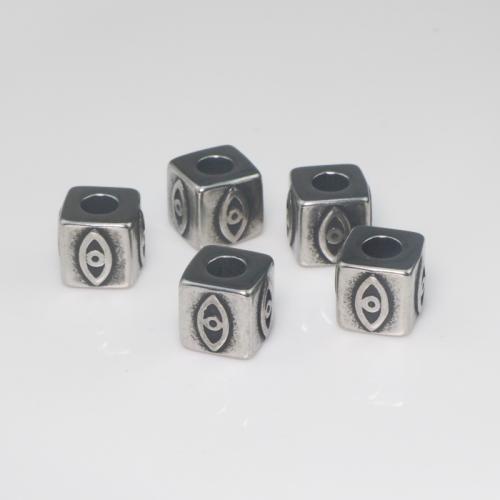 Stainless Steel Large Hole Beads 304 Stainless Steel Cube DIY & evil eye pattern original color Approx 4.8mm Sold By PC