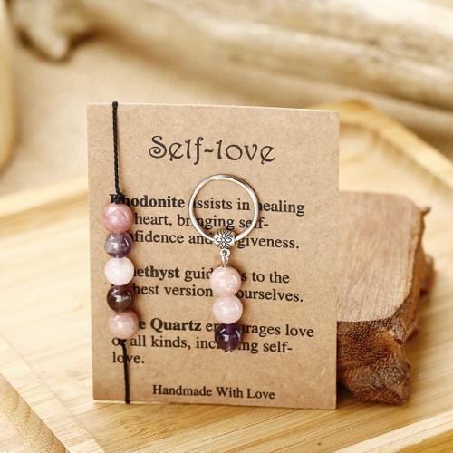 Natural Gemstone Jewelry Sets Rhodonite with Amethyst & 304 Stainless Steel handmade fashion jewelry & Unisex Key length 5cm; length 29cm; Ring size :Adjustable size. Sold By PC