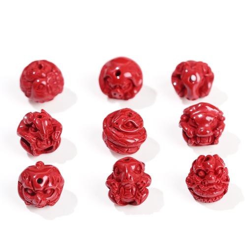 Spacer Beads Jewelry Cinnabar Chinese Zodiac Carved random style & DIY beads length 10-11mm Sold By PC
