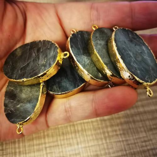Gemstone Connector Labradorite with Brass Flat Oval gold color plated fashion jewelry & DIY & 1/1 loop grey Sold By PC