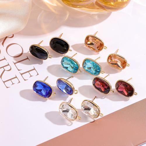 Messing Earring Drop Component, med Krystal, Rektangel, guldfarve belagt, mode smykker & du kan DIY, flere farver til valg, nikkel, bly & cadmium fri, 11x18mm, Solgt af par