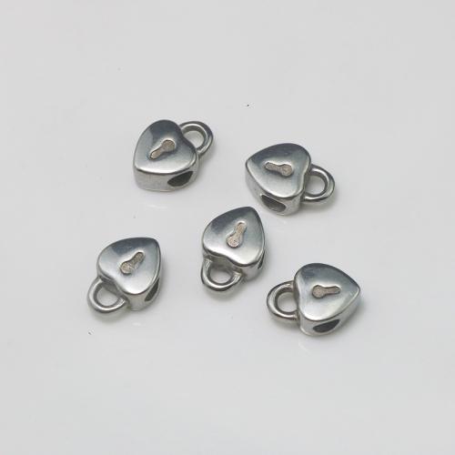 Rostfritt stål borgen pärlor, 304 rostfritt stål, Hjärta, DIY, ursprungliga färgen, 11x16x7.60mm, Hål:Ca 4mm, Säljs av PC