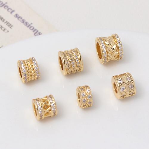 Cubic Zirconia Micro Pave Brass Beads Column gold color plated DIY  & micro pave cubic zirconia nickel lead & cadmium free Sold By PC