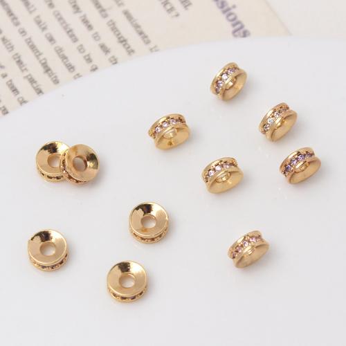 Brass Spacer Beads Round gold color plated DIY & micro pave cubic zirconia nickel lead & cadmium free 6mm Sold By PC