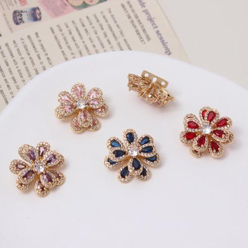 Cubic Zirconia Micro Pave Brass Beads Flower gold color plated DIY &  & micro pave cubic zirconia nickel lead & cadmium free 22mm Sold By PC