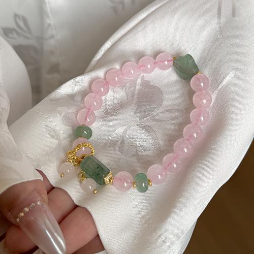 Bracelets en laiton, avec Pierre naturelle & quartz rose, Placage, bijoux de mode, rose, protéger l'environnement, sans nickel, plomb et cadmium, Longueur 18.1 cm, Vendu par PC