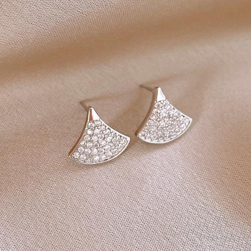 Cubic Zirconia Micro Pave Brass Earring plated fashion jewelry & micro pave cubic zirconia silver color nickel lead & cadmium free Sold By Pair