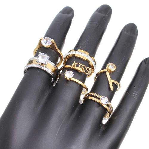 Rhinestone Stainless Steel Finger Ring 304 Stainless Steel plated fashion jewelry & with rhinestone golden Box ring ring number mixed 16-20 Sold By Box
