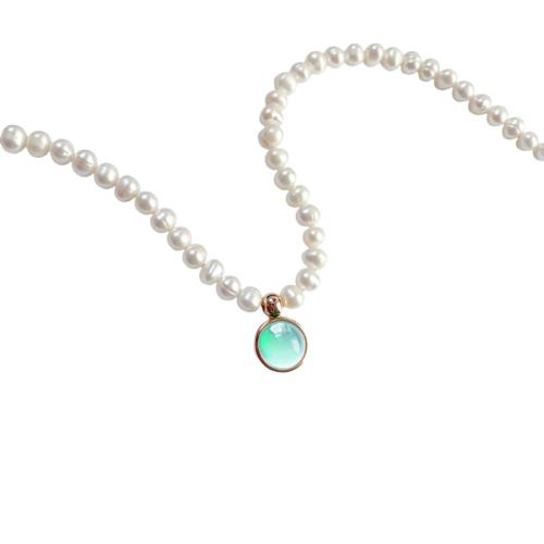 Glass Beads Necklaces Glass Pearl with Gemstone with 5cm extender chain plated for woman Length 40 cm Sold By PC