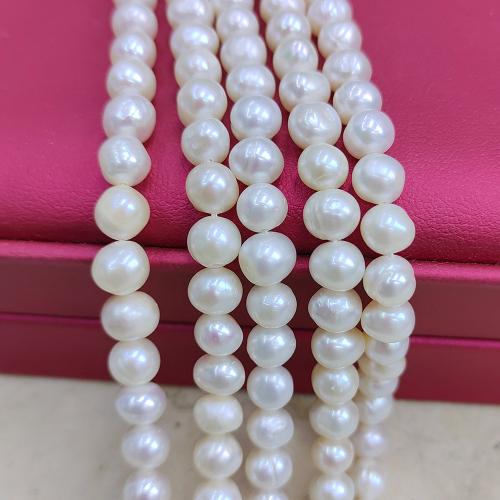 Naturalne perły słodkowodne perełki luźne, Perła naturalna słodkowodna, Lekko okrągły, biżuteria moda & DIY, biały, Length about 6-7mm, długość około 38 cm, sprzedane przez PC