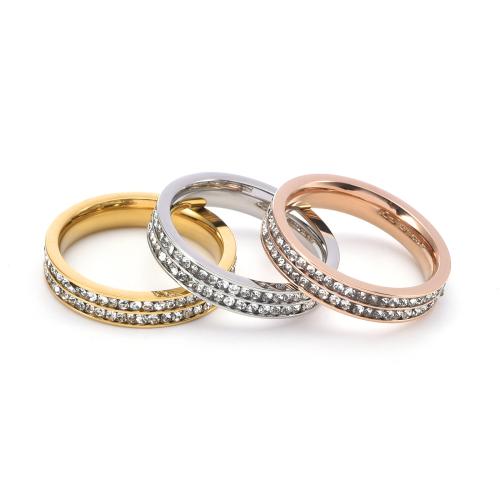 Strass roestvrij staal vinger ring, 304 roestvrij staal, verschillende grootte voor keus & voor vrouw & met strass, meer kleuren voor de keuze, width 4mm, Verkocht door PC