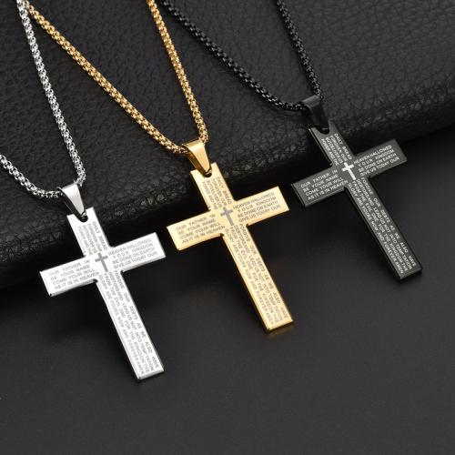 Stainless Steel Sweater Chain Necklace 304 Stainless Steel Cross Vacuum Ion Plating fashion jewelry & Unisex 50mm Length Approx 60 cm Sold By PC