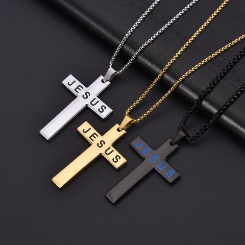 Stainless Steel Sweater Chain Necklace 304 Stainless Steel Cross polished fashion jewelry & Unisex Length Approx 60 cm Sold By PC