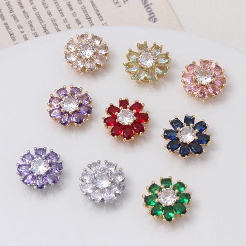 Cubic Zirconia Micro Pave Brass Beads Flower plated DIY & micro pave cubic zirconia nickel lead & cadmium free Sold By PC
