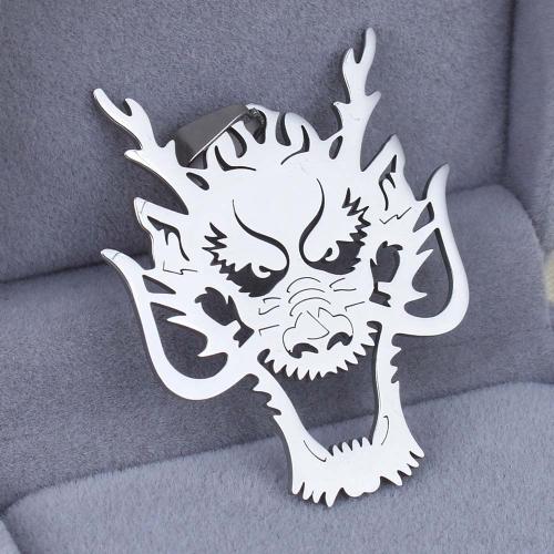 Stainless Steel Animal Pendants 201 Stainless Steel Dragon plated DIY silver color Sold By Bag