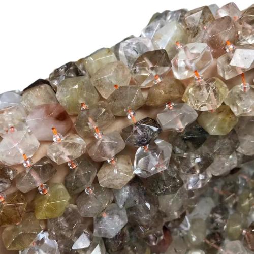 Grânulos de quartzo natural jóias, quartzo rutilado, Padrão Geométrico, polido, DIY, marrom, 7x12mm, vendido para Aprox 38-40 cm Strand
