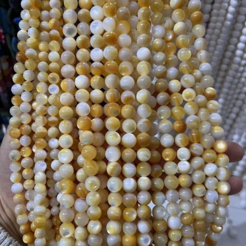 Natürliche Süßwasser Muschel Perlen, Pearl Shell, rund, poliert, DIY & verschiedene Größen vorhanden, gelb, verkauft per ca. 38-40 cm Strang