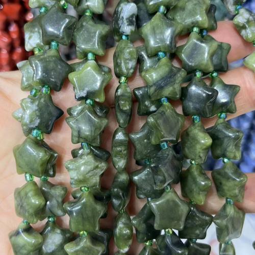Koraliki z jadeitu, Zielony + Jade, Gwiazdka, obyty, DIY, zieleń trawy, 15mm, sprzedawane na około 38-40 cm Strand