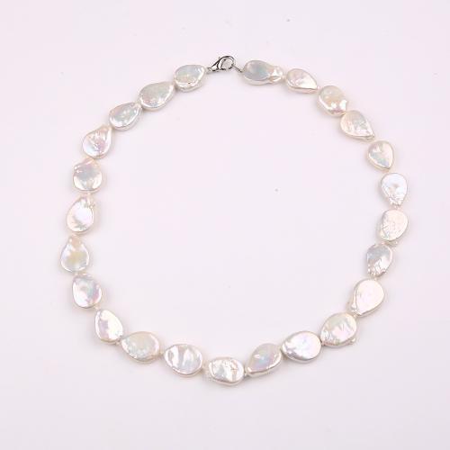 Přírodní Sladkovodní Pearl náhrdelník, s Zinek, Slza, barva stříbrná á, módní šperky & pro ženy, bílý, 14x16mm, Délka Cca 40 cm, Prodáno By PC