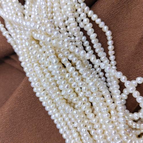 Naturalne perły słodkowodne perełki luźne, Perła naturalna słodkowodna, Lekko okrągły, biżuteria moda & DIY, biały, Length about 2.5-3mm, sprzedawane na około 38 cm Strand