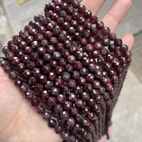Naturlig granat perler, Garnet, Runde, mode smykker & du kan DIY & forskellig størrelse for valg & facetteret, granat, Solgt Per Ca. 38 cm Strand