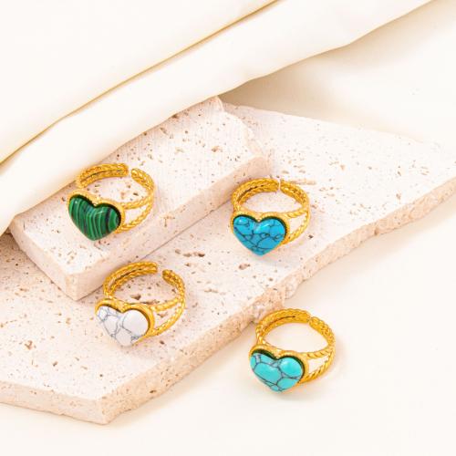 Stainless Steel Finger Ring 304 Stainless Steel with Gypsum Heart Vacuum Ion Plating fashion jewelry & Unisex 13mm US Ring Sold By PC