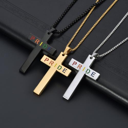 Stainless Steel Jewelry Necklace 304 Stainless Steel Cross Vacuum Ion Plating polished & Unisex Length Approx 60 cm Sold By PC