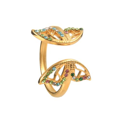 Rostfritt stål Rhinestone Fingerringar, 304 rostfritt stål, Fjäril, mode smycken & för kvinna & med strass, gyllene, Säljs av PC