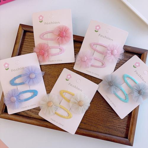 Hair Snap Clips Zinc Alloy with Gauze handmade Girl & hollow 50mm Sold By Pair