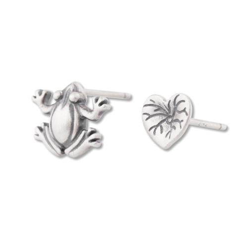 925 Sterling Silver Stud Earrings Frog for woman original color Sold By Pair