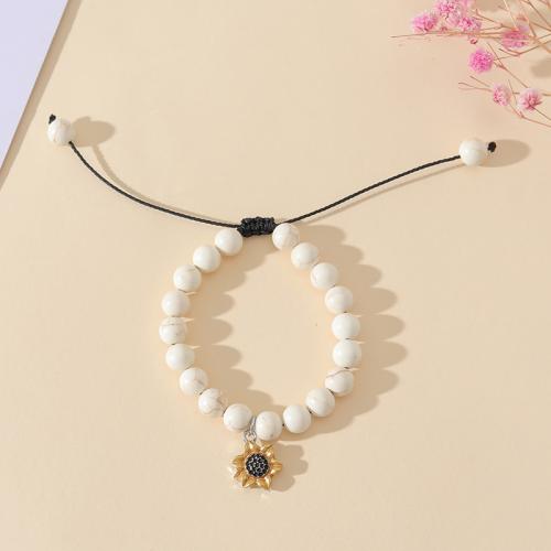 Zinc Alloy Bracelet with Natural Stone & Wax Cord plated for woman & enamel white Length Approx 16-30 cm Sold By PC
