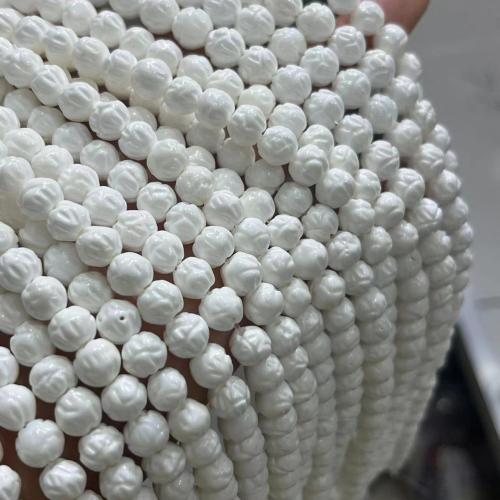 Φυσικό Λευκό Χάντρες Shell, Λευκό Shell, Lotus, γυαλισμένο, DIY & διαφορετικό μέγεθος για την επιλογή, λευκό, Sold Per Περίπου 38-40 cm Strand